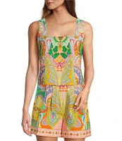 Antonio Melani Brooks Printed Coordinating Linen Square Neck Sleeveless Blouse