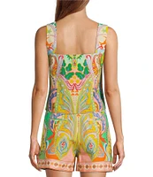 Antonio Melani Brooks Printed Coordinating Linen Square Neck Sleeveless Blouse