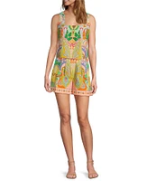 Antonio Melani Brooks Printed Coordinating Linen Square Neck Sleeveless Blouse