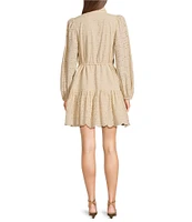 Antonio Melani Brynn Eyelet Mock Neck Button Front Long Sleeve Tie Waist Dress