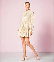 Antonio Melani Brynn Eyelet Mock Neck Button Front Long Sleeve Tie Waist Dress