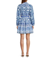 Antonio Melani Brynn Navy Scarf Print Long Sleeve Tie Waist Dress
