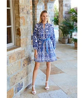 Antonio Melani Brynn Navy Scarf Print Long Sleeve Tie Waist Dress