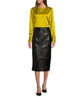 Antonio Melani Carilise Genuine Leather Pencil Midi Skirt