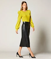 Antonio Melani Carilise Genuine Leather Pencil Midi Skirt