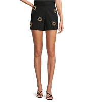 Antonio Melani Coordinating Clena Linen Blend Shell Embellished Flat Front Shorts
