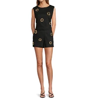 Antonio Melani Coordinating Clena Linen Blend Shell Embellished Flat Front Shorts