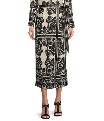 Antonio Melani Clio Printed Satin Coordinating Wrap Midi Skirt