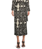 Antonio Melani Clio Printed Satin Coordinating Wrap Midi Skirt