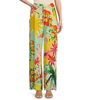 Antonio Melani Collins Tropical Fruit Print Coordinating Linen Wide Leg Pants