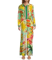 Antonio Melani Collins Tropical Fruit Print Coordinating Linen Wide Leg Pants