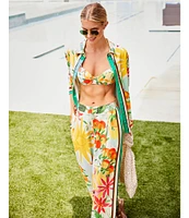 Antonio Melani Collins Tropical Fruit Print Coordinating Linen Wide Leg Pants