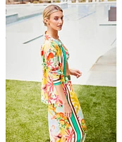 Antonio Melani Collins Tropical Fruit Print Coordinating Linen Wide Leg Pants