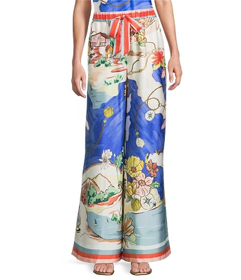 Antonio Melani Coordinating Annalise Ocean Print Satin Pants