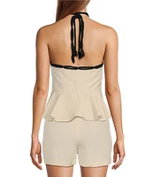Antonio Melani Coordinating Sandy Linen Blend Rope Halter Peplum Blouse