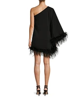 Antonio Melani Cosima Feather Trim Asymmetrical One Sleeve Shift Mini Dress