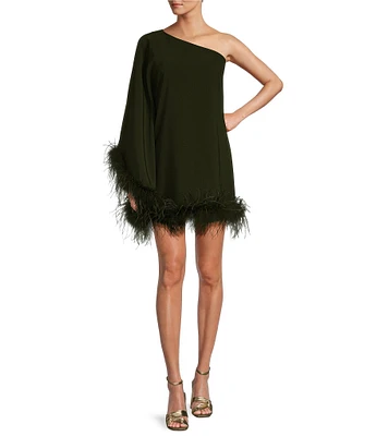 Antonio Melani Cosima Feather Trim Asymmetrical One Sleeve Shift Mini Dress