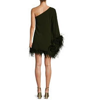 Antonio Melani Cosima Feather Trim Asymmetrical One Sleeve Shift Mini Dress