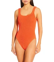 Antonio Melani Crinkle Classic Square Neck Tank One Size One Piece Swimsuit