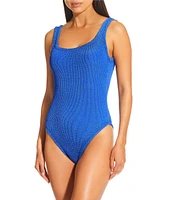 Antonio Melani Crinkle Classic Square Neck Tank One Size One Piece Swimsuit