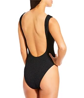 Antonio Melani Crinkle Classic Square Neck Tank One Size One Piece Swimsuit