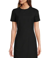 Antonio Melani Crissy Short Sleeve Crew Neck Stretch Woven Wool Blend Sheath Dress