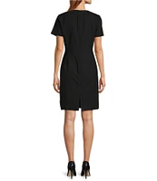 Antonio Melani Crissy Short Sleeve Crew Neck Stretch Woven Wool Blend Sheath Dress