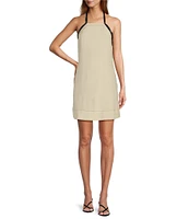 Antonio Melani Cyan Linen Blend Halter Neck Sleeveless A-Line Dress