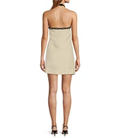 Antonio Melani Cyan Linen Blend Halter Neck Sleeveless A-Line Dress