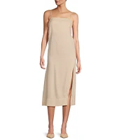 Antonio Melani Dana Stretch Linen Blend Straight Neckline Sleeveless Midi Shift Dress