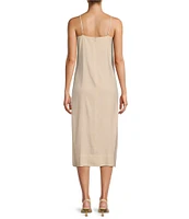 Antonio Melani Dana Stretch Linen Blend Straight Neckline Sleeveless Midi Shift Dress