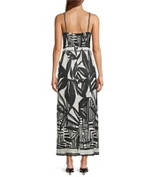 Antonio Melani Destiny Palm Printed Linen Square Neck Sleeveless Dress
