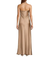 Antonio Melani Dreama Satin Ruched Halter Neck Sleeveless Sheath Slip Maxi Dress