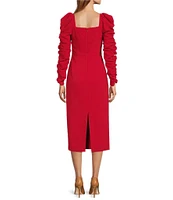 Antonio Melani Elena Crepe Square Neck Long Ruched Sleeve Midi Dress