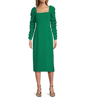 Antonio Melani Elena Crepe Square Neck Long Ruched Sleeve Midi Dress