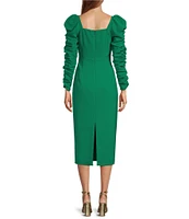 Antonio Melani Elena Crepe Square Neck Long Ruched Sleeve Midi Dress