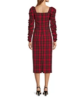 Antonio Melani Elena Plaid Square Neck Long Ruched Sleeve Dress