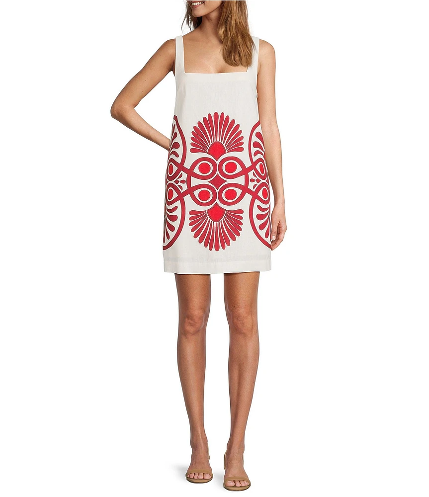 Antonio Melani Eliana Printed Linen Blend Square Neck Dress