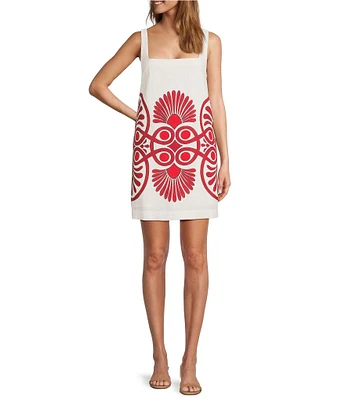 Antonio Melani Eliana Printed Linen Blend Square Neck Dress