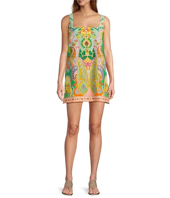 Antonio Melani Eliana Printed Linen Square Neck Sleeveless Dress