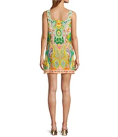 Antonio Melani Eliana Printed Linen Square Neck Sleeveless Dress