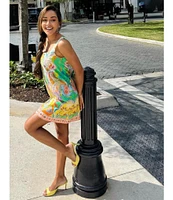 Antonio Melani Eliana Printed Linen Square Neck Sleeveless Dress