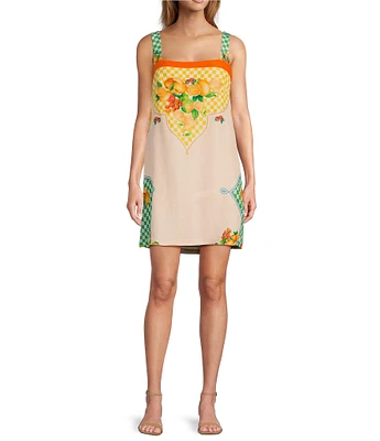 Antonio Melani Eliana Fruit Printed Linen Square Neck Sleeveless Dress