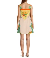 Antonio Melani Eliana Fruit Printed Linen Square Neck Sleeveless Dress