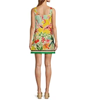 Antonio Melani Eliana Tropical Printed Square Neck Linen Blend Sleeveless Shift Dress