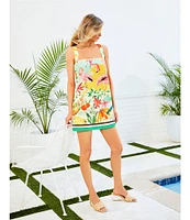 Antonio Melani Eliana Tropical Printed Square Neck Linen Blend Sleeveless Shift Dress