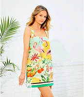 Antonio Melani Eliana Tropical Printed Square Neck Linen Blend Sleeveless Shift Dress