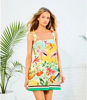 Antonio Melani Eliana Tropical Printed Square Neck Linen Blend Sleeveless Shift Dress