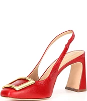 Antonio Melani Elisa Ornament Buckle Detail Leather Slingback Dress Pumps