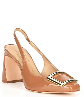 Antonio Melani Elisa Ornament Buckle Detail Patent Leather Slingback Dress Pumps